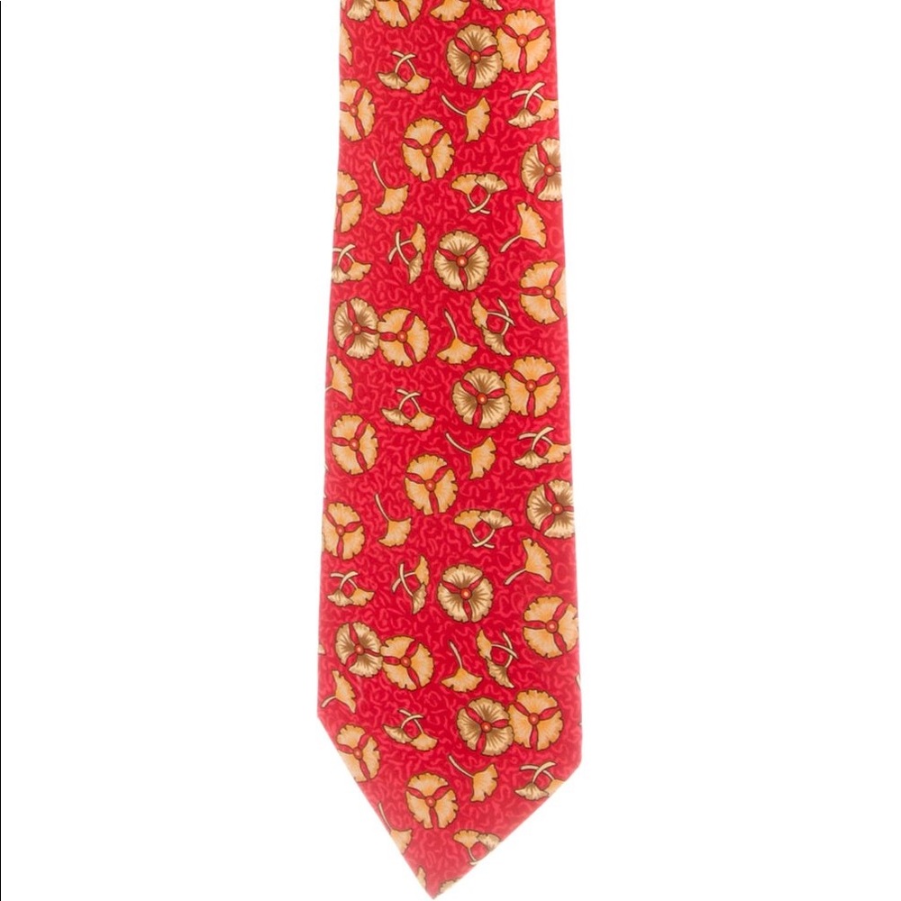 💯 HERMÈS Floral Print Silk Tie - EUC